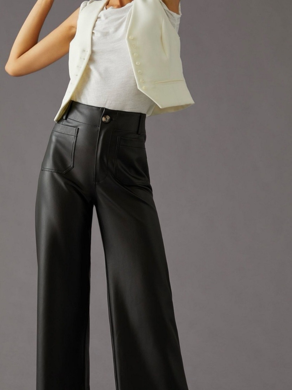 Maeve The Colette Black High-Waist Wide-Leg Cropped Faux Leather Pants